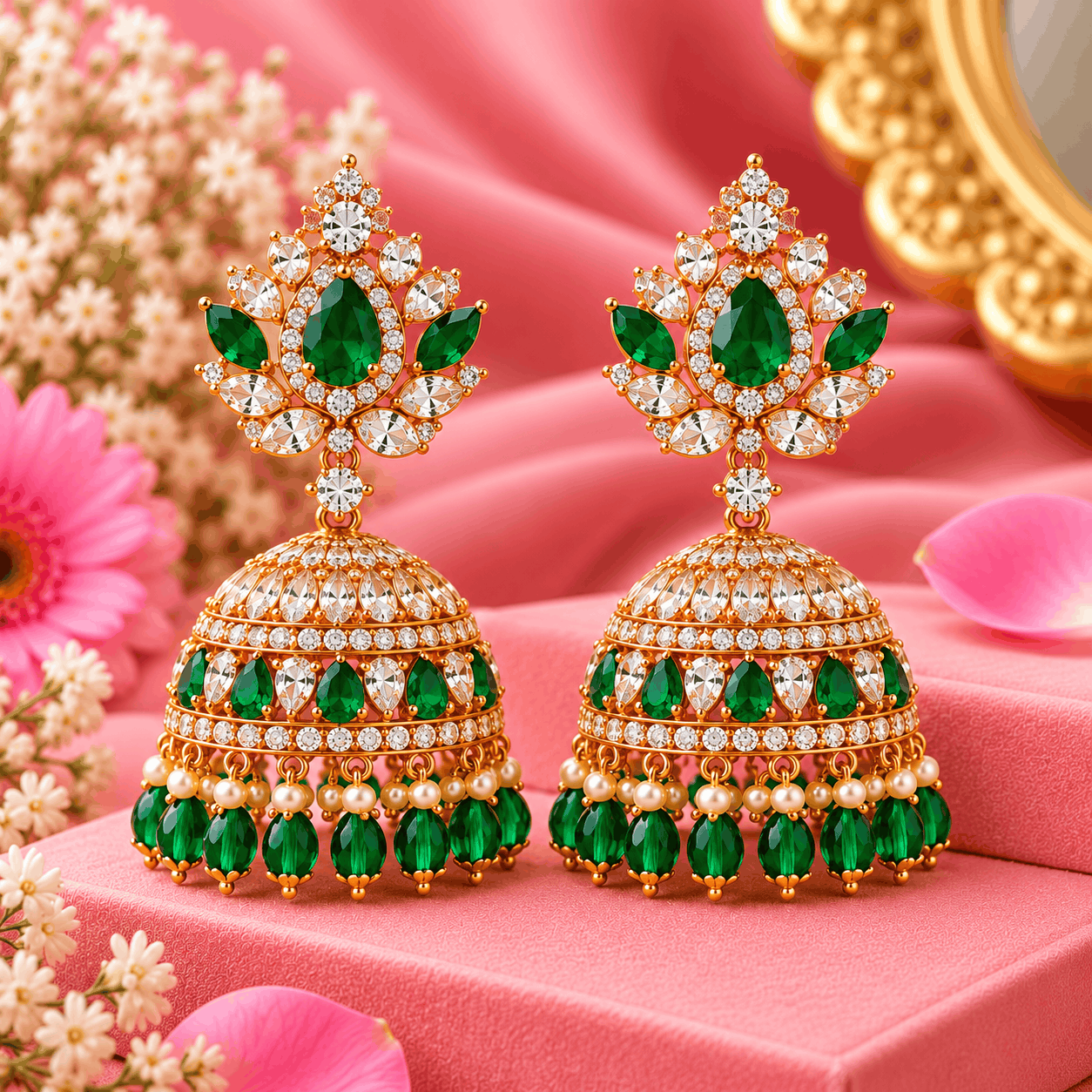 green stone jhumka earrings.png (1) chennaifashionjewels Earrings